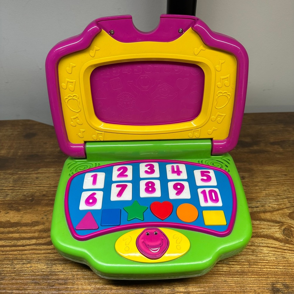 Mattel Barney the Dinosaur Learning Laptop Toy 2002 with 5 Activity Cards 90811